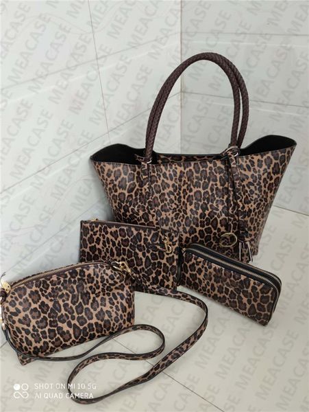 

women brand letters handbag totes wallet purse crossbody bag 4pcs/pack pu leopard print shoulder bags hand bag wristlets wallets pouch d7308, White