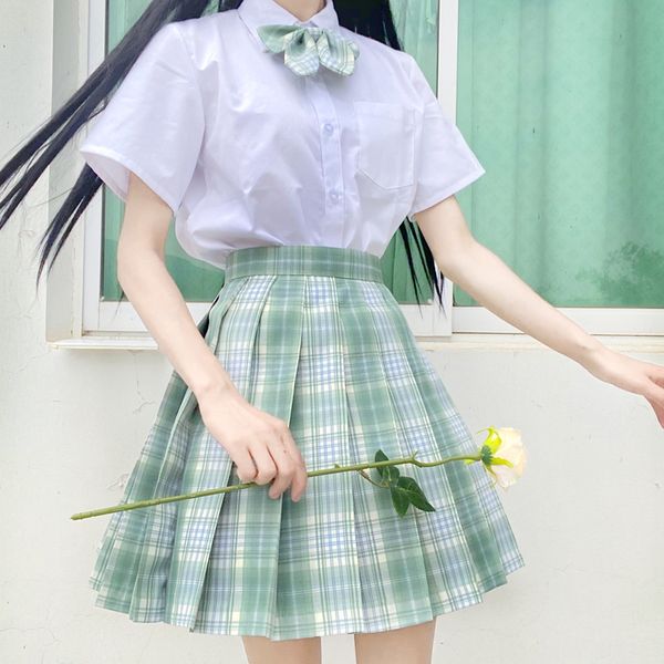 

cedar] japanese girls summer high waist pleated skirts plaid skirts women dress for jk school uniform students clothes, White