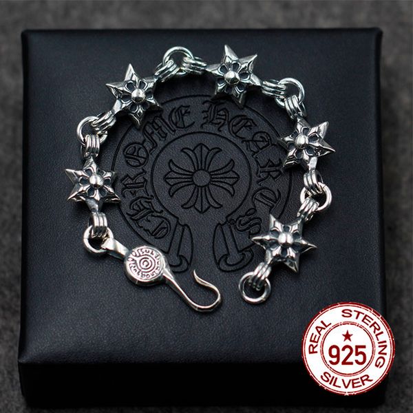 

s925 sterling silver men bracelet personality classic punk style hip-hop domineering hexagram jewelry shape send lover's gift, Black