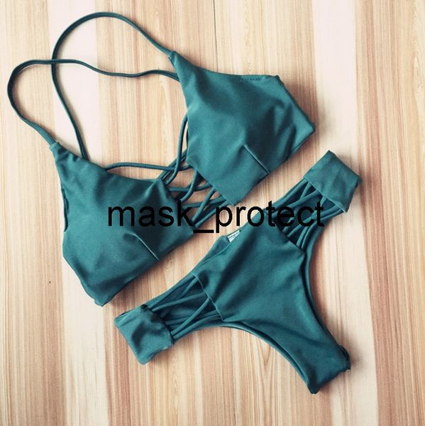 

2019 new green stretch rope double-sided swimsuit bikini, White;black