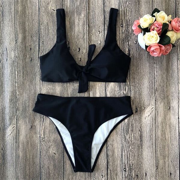 

swimwear women bikini high waist swimwear solid swimsuit beachwear biquinis feminino 2020 monokini women bikini set bathing suit, White;black