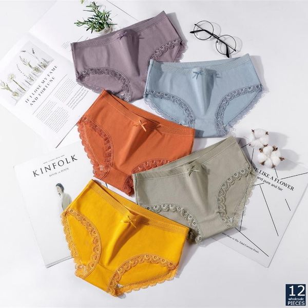 

women's panties 12 pcs/lot wholesale breathable underpants women underwear mid-rise lace girls ladies lingerie briefs yzt, Black;pink