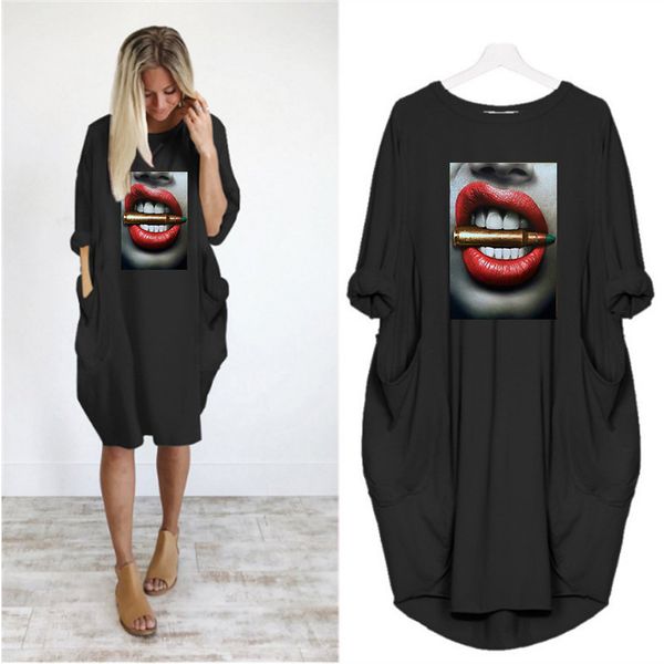 

Trendy Women's DIY Dresses 2020 Fashion Summer Autumn New Printed Women's Long Sleeve T-shirt Large Size Loose Casual Skirt Wholesale
