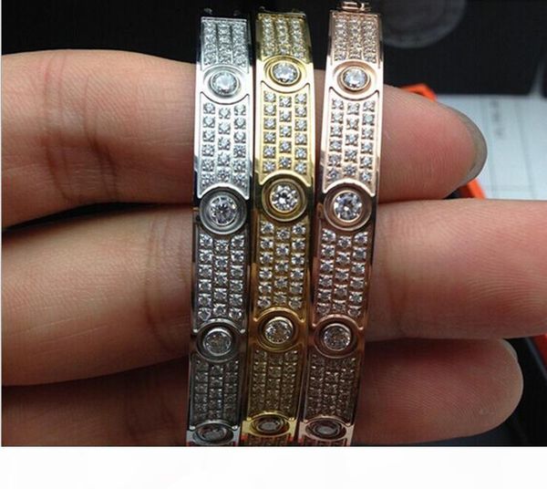 

titanium steel men and women love screw bracelets with full cz diamond silver rose gold bangle with screwdriver bracelet for lovers jewelry, Black