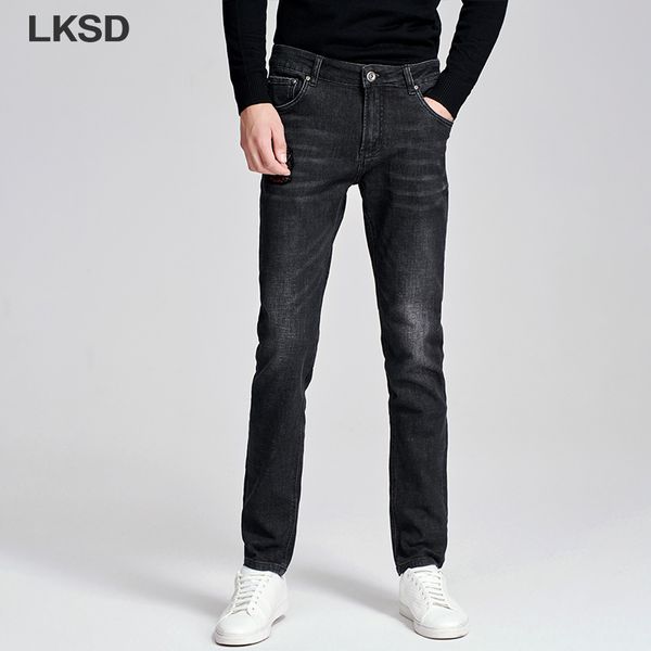 

men's jeans lksd autumn winter causal embroidery straight men fashion high waist slim fit ankel-length t17200076, Blue