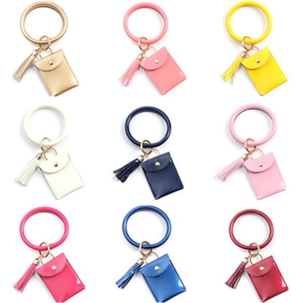

women pu leather tassel bracelet bangle with credit card purse wallet pouch solid color designer bag coin purse card holders ly8031, Black