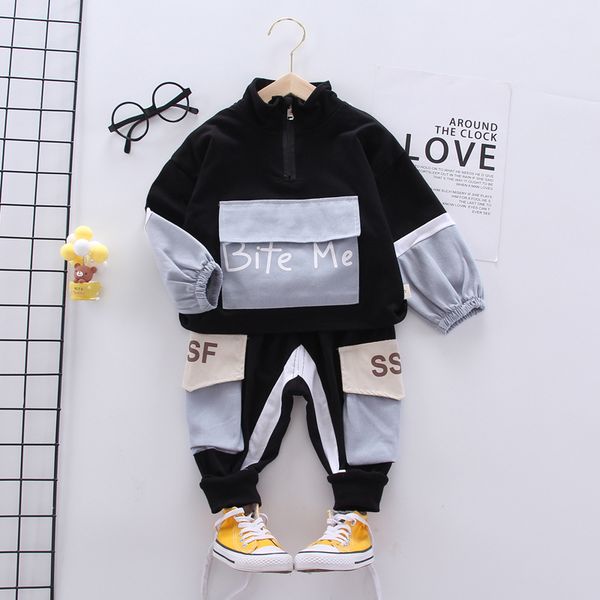 

2020 spring and autumn models boys and girls foreign trend leisure big letter sports suit two-piece set micro merchants on behal, White