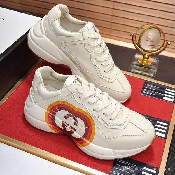 

mens rhyton leather sneaker with print mens shoes autumn and winter sports lace -up footwears fashion casual lo, Black