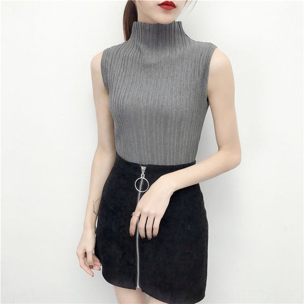 

9mue6 xinmengyuan 2020 новая корейская трикотажная половинной водолазка жилет женские похудение всей-матчевой свитер базовой рубашки трикота, White