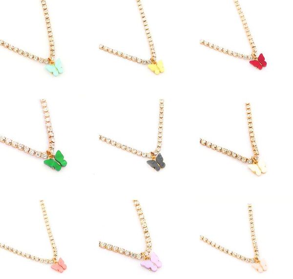 

new iced out chain butterfly pendant 9 colors clavicle chain acrylic butterfly pendant necklace for elegant women girls fashion jewelry, Silver
