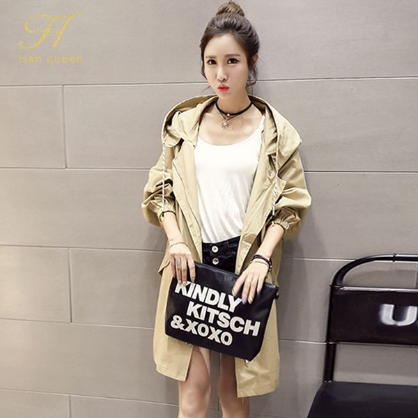 

h han queen autumn zipper women's coat korean casual windbreaker female overcoat ladies long chic trench coats 2020 oversized, Tan;black