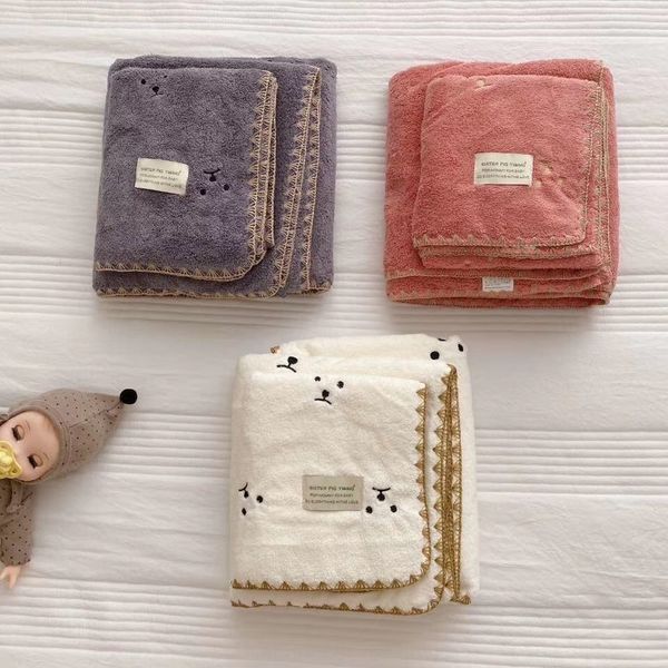 

korean cherry towel embroidery embroidery small cover multi-functional super absorbent teddy velvet towel two-piece set
