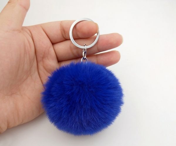 

keychain 30 colors fluffy fur pom pom keychains soft faux rex rabbit fur ball car keyring pompom key chains women bag pendant jewelry diy, Silver