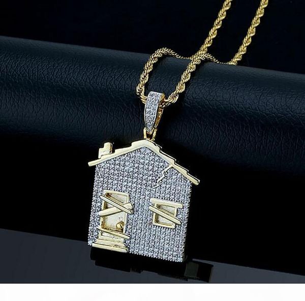 

r iced out cz bling house shape pendant necklace mens micro pave cubic zirconia simulated diamonds giftts necklace, Silver