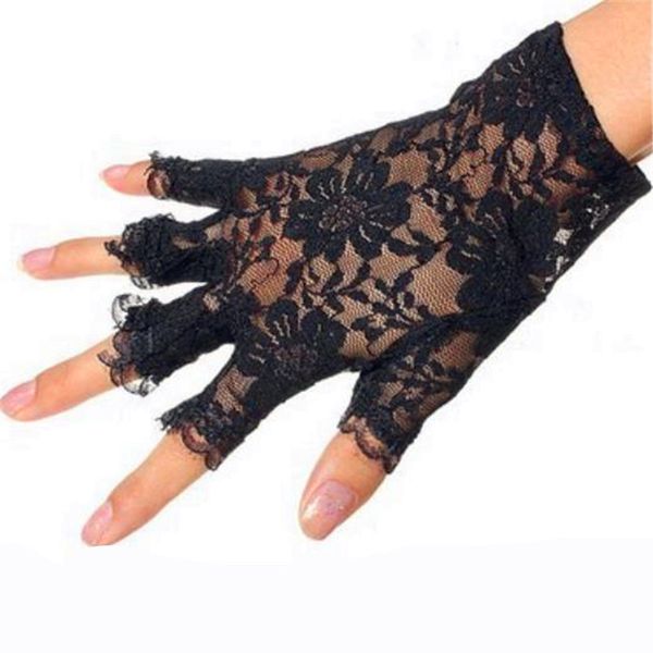 

hot girl женщины удивительные гот партии sexy нарядный кружева варежки fingerless стиль тонкий черный белый перчатки, Silver