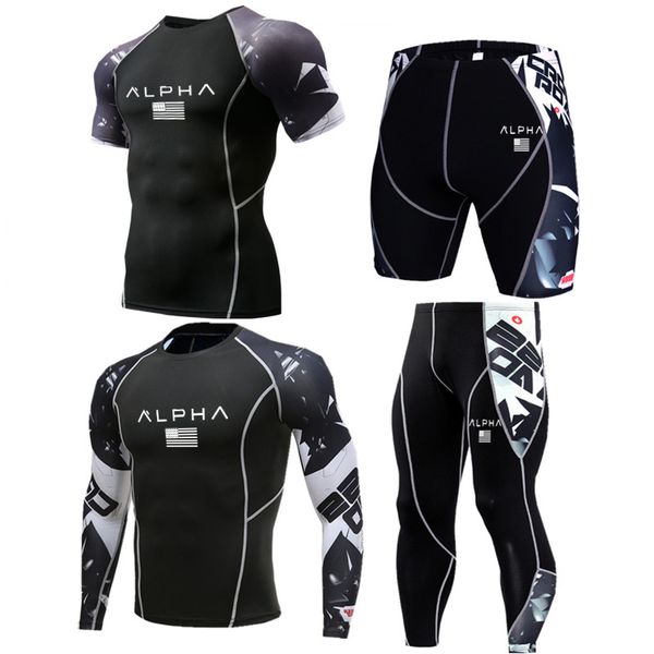 

2020 men's tracksuit gym fitness compression sports suit clothing running jogging sports wear tight quick dry running sets, Black;blue