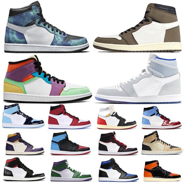 

special offer racer blue tie dye fearless 1 1s travis scotts basketball shoes court purple twist spiderman union unc mens trainers sneakers, White;red