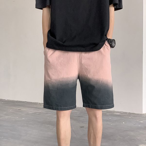 

men's shorts summer plus size block hit color japanese streetwear men fashion knee-length trousers pocket pink grey baggy bottom, White;black
