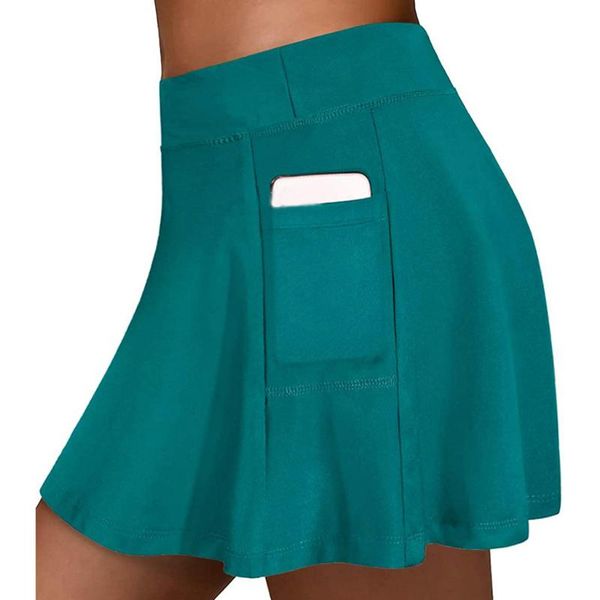 

women's elastic sports s golf tennis skirts with pockets run yoga inner shorts soild color hakama workout jeggings short, White;red