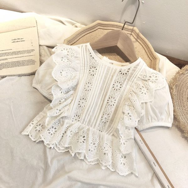 

yiming doll shirt bay 2020 girls western style internet celebrity two-piece set short-sleeved doll shirt hollow fashion, White;black