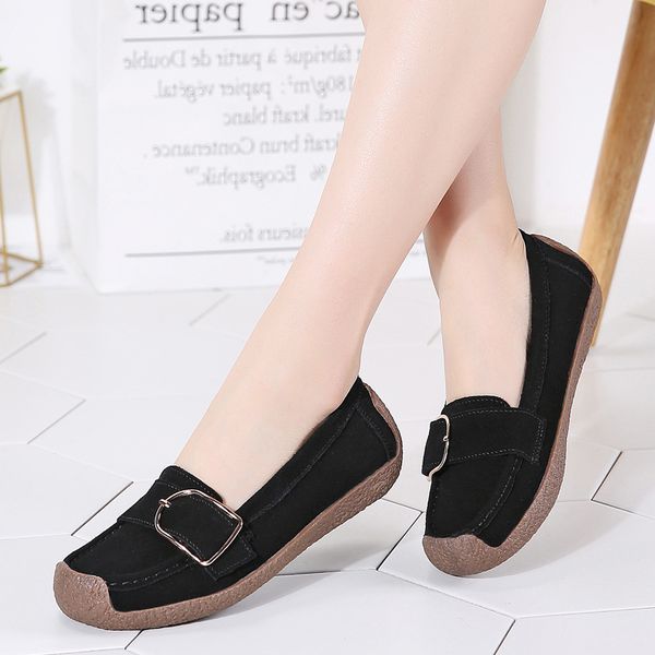 

dobeyping spring autumn shoes woman genuine leather women flats slip on womens loafers female moccasins shoe buckle footwear 54vq, Black