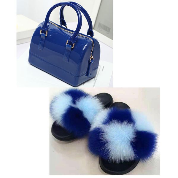 

fur furry slides and purse set wholesale fuzzy slippers women summer fluffy slide fur slides and bags platform slipper, Black