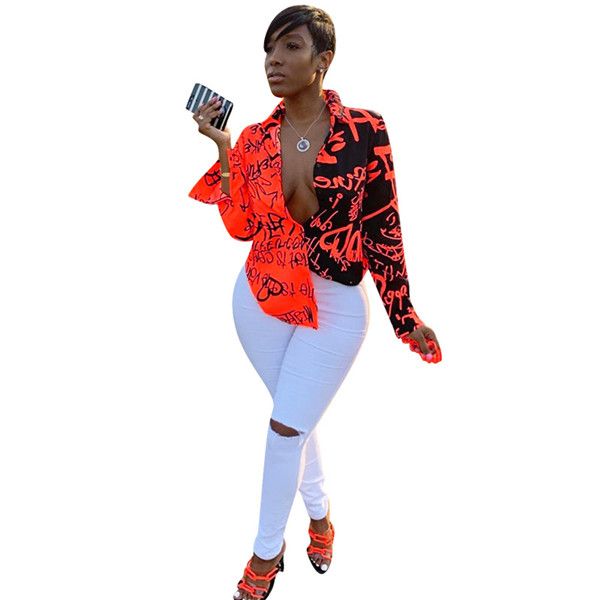 

designer letters contrast color shirts women casual loose long sleeved lapel neck shirts fashion womens blouses, White