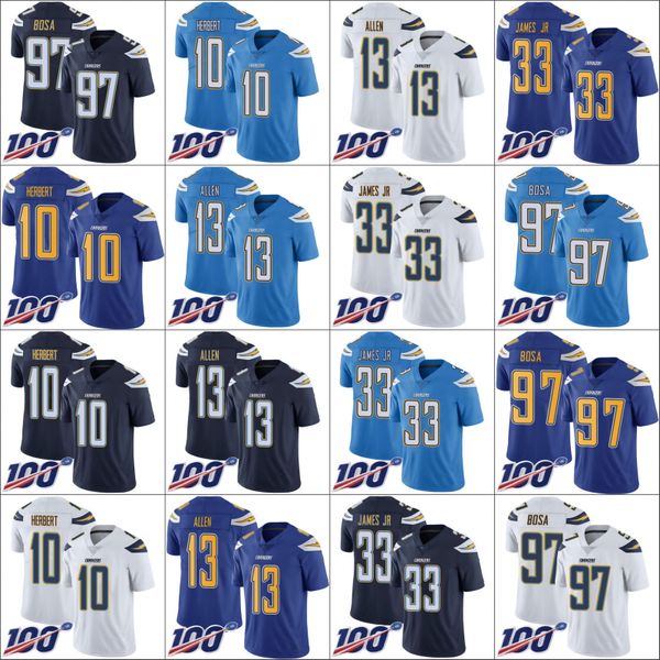 

los angeles chargers men #10 justin herbert 13 keenan allen 33 derwin james jr 97 joey bosa women youth nfl 100th limited jersey, Black;red