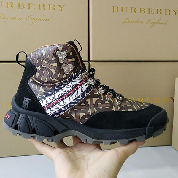 

mens shoes monogram stripe e -canvas tor boots fashion zapatos de hombre ankle boots for hiking outdoor style luxury footwears martin boots, Black
