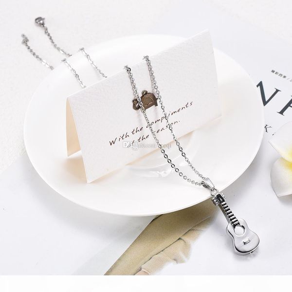 

ijd7133 guitar memorial jewelry necklace urn for ashes hold memorial ash keepsake pendant necklace for pet human ashes, Silver