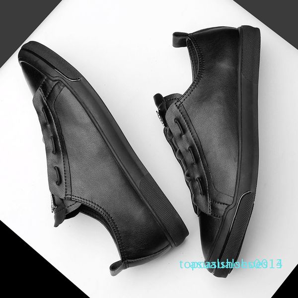 

2019 new men's shoes casual genuine leather male white black flat sneakers lace up shoe man nice platform shoes for men c14