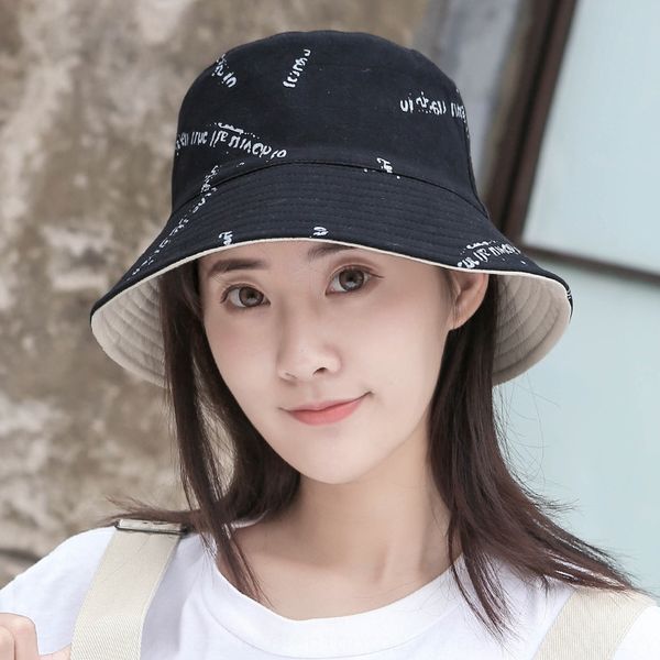 

11y6m chic harajuku letter double-sided fisherman children's summer fisherman sunscreen korean sunscreen hat all-match basin hat men&#0, Blue;gray