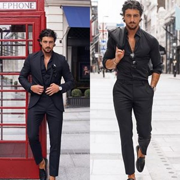 

mens suits custom made wedding tuxedos 2020 handsome one button peaked lapel groom suit slim fit two pieces man set jacket pants, Black;gray