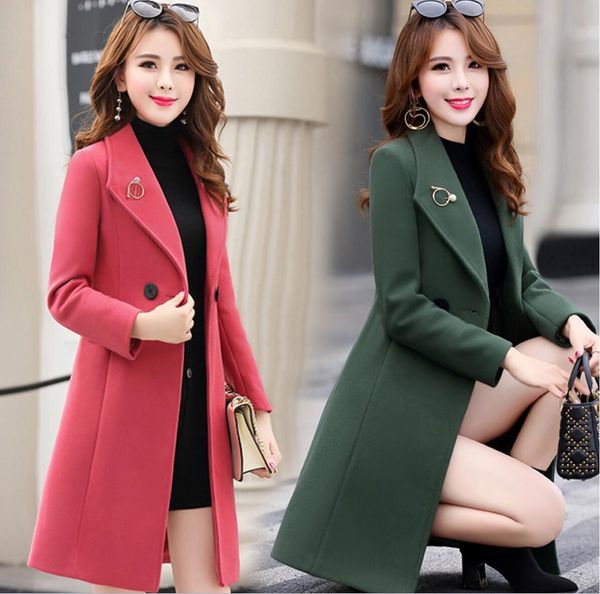 

longfengni собственной шерсти пальто шерсти женщин средней длины корейски 2019 осенью и зимой тонкие шерстяные пальто, Black