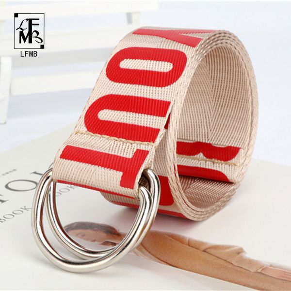 

lfmb]women jeans belt fashion letter printed double d ring canvas strap female long belt for girl jeans decoration pasek, Black;brown