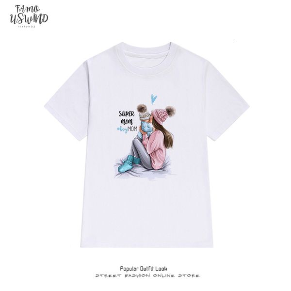 

mothers love print female t shirt son mom summer t shirt women super mom vintage harajuku graphic tee shirt femme, White