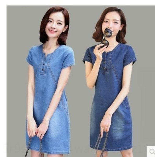 

2019# slim women's summer new a- line skirt denim skirt korean style large size slimming loose denim dress a- line dress, Black;gray
