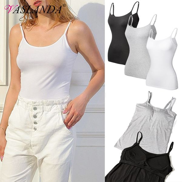 

vaslanda padded bra camisole tank summer mujer spaghetti strap sleeveless cropped women casual shirts seamless vest, White