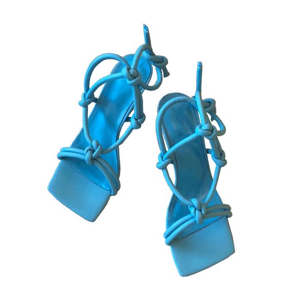 

2020 square toe sandals lace up candy color fashion summer women shoes runway casual thin high heel hollow sandals, Black
