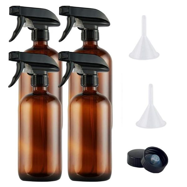 

storage bottles & jars 4pcs empty 500ml amber glass spray refillable 16 oz container with funnel