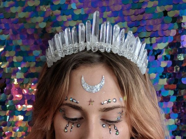 

natural transparent crown hair natural transparent crown hairband hair band crystal crystal, Slivery;white
