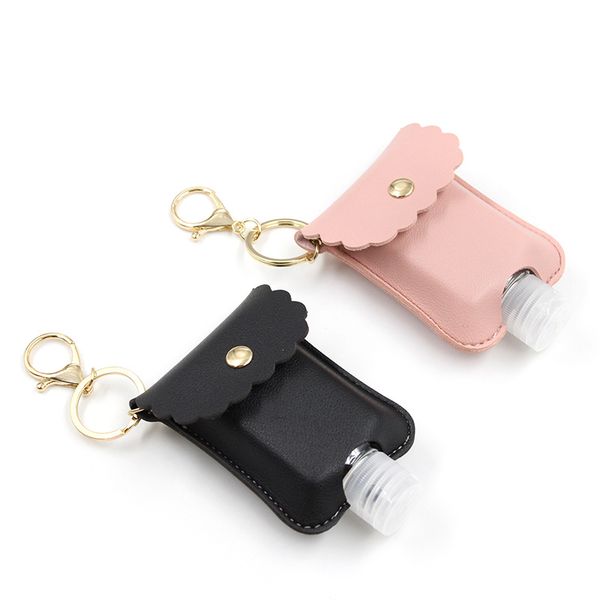 

empty hand sanitizer bottles leather cover portable mini keychain holder storage bags for alcohol disinfectant bottles