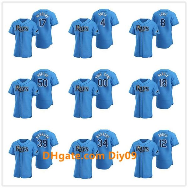 

tampa bay rays men women youth 34 trevor richards 8 brandon lowe light blue authentic 2020 alternate baseball jersey, Black