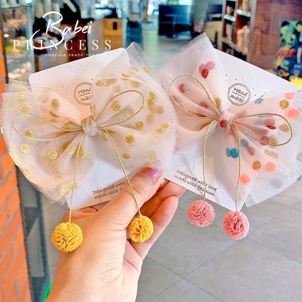 

iq9ge 2020 new children's hair butterfly headdress accessories colorful dot lit pink yarn big bow hairpin children's hairpin girl, Slivery;white