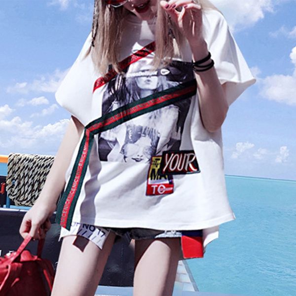

2020 summer coat t-shirt new white short sleeve personalized asymmetric bat sleeve loose t-shirt fashion fashion top
