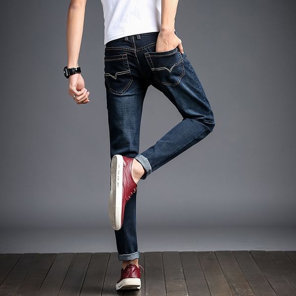 

корейский джинсы стиль и джинсы мужских slim fit маленьких ноги модных мужского тонкий модный бренд 2019-компонентных скот штаны, Blue
