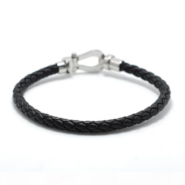 

g personality fashion brand jewelry 316l titanium steel leather hand -woven bracelet men and women 18k gold -plated bracelet lovers gif, Black