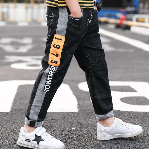 

season 2019 wear boy's autumn children's medium and large casual jeans and jeans children's korean casual pants boy's pa, Blue