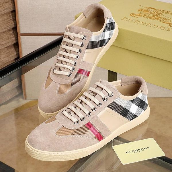

vintage check and leather sneakers luxury men shoes lightweight lace -up shoes plus size sports men shoes with origin box, Black