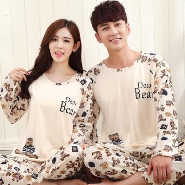 

korean autumn couple summer cotton long sleeve suit cotton women's thin men's home clothes pajamas home pajamas clothes, Blue;red